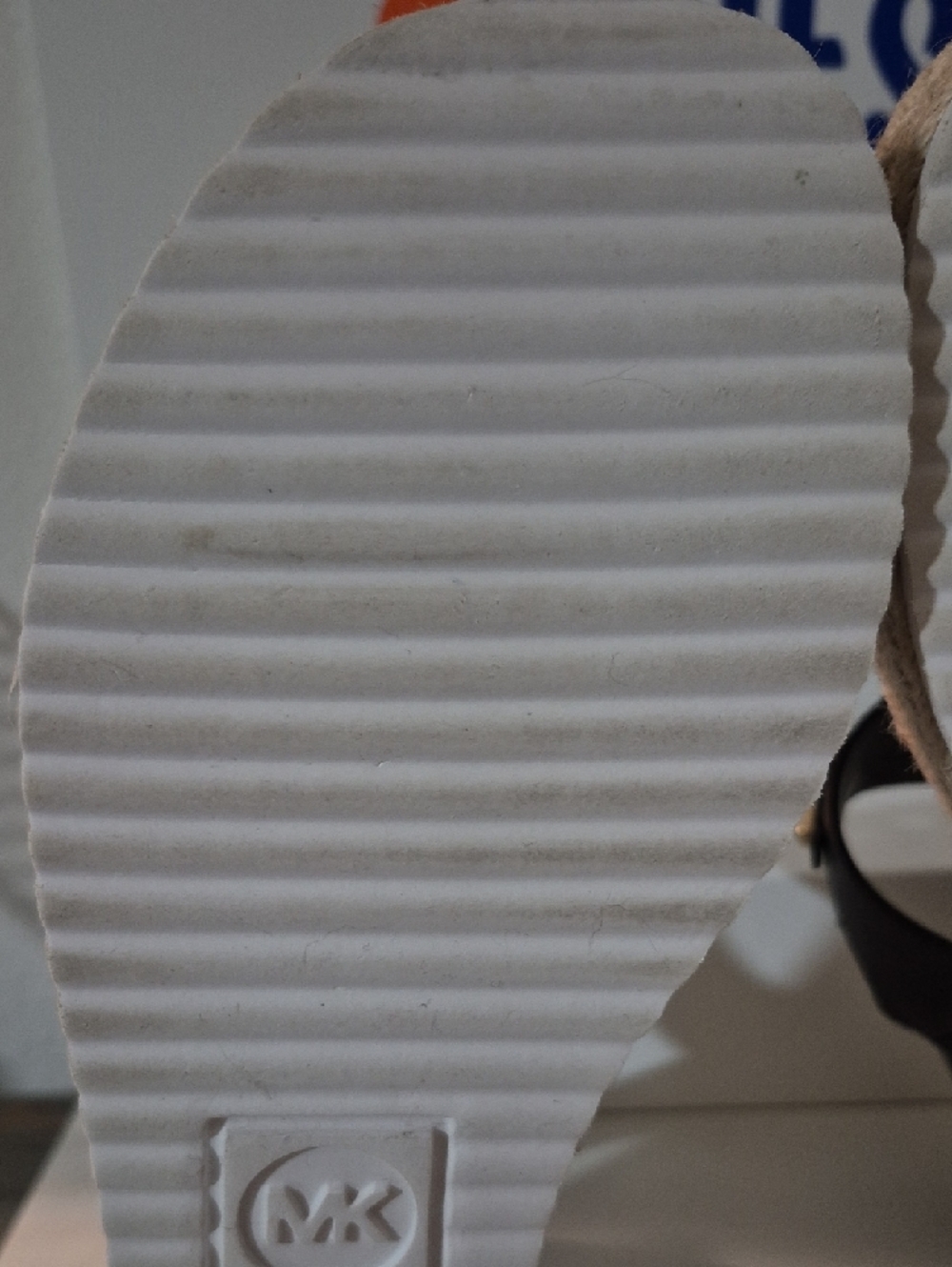 Michael Kors Black & Gold MK Logo Wedge Sandals - Picture 5 of 9